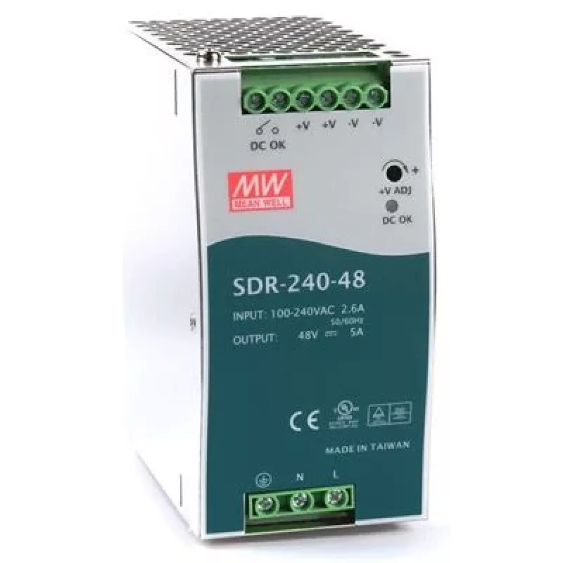 Mean Well SDR-240 serijos SDR-240-48 - Maitinimo šaltinis (galimas montavimas ant DIN bėgelio) - AC 115/230 V - 240 W - aktyvus PFC (SDR-240-48)