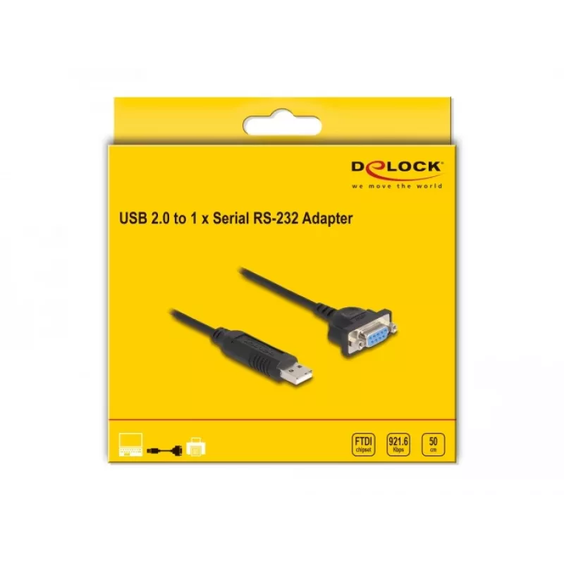 DeLOCK USB 2.0 į nuoseklųjį RS-232 adapteris 50 cm FTDI juodas