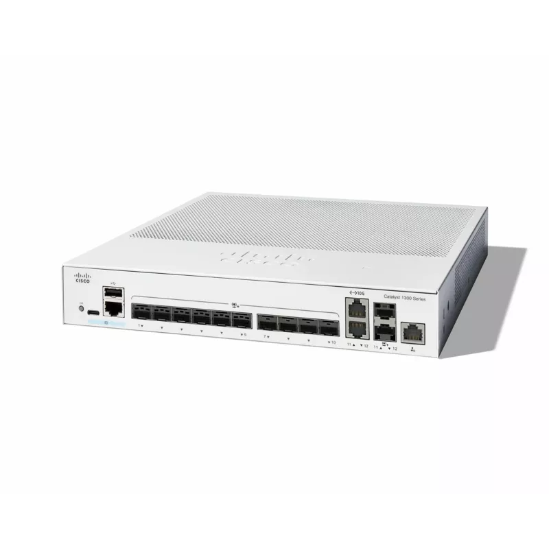 Tinklo komutatorius Cisco Catalyst C1300-12XS valdomas L2/L3, 12 x 10Gb SFP+, 240 Gbit/s, 16k MAC, montuojamas stelaže, pilkas