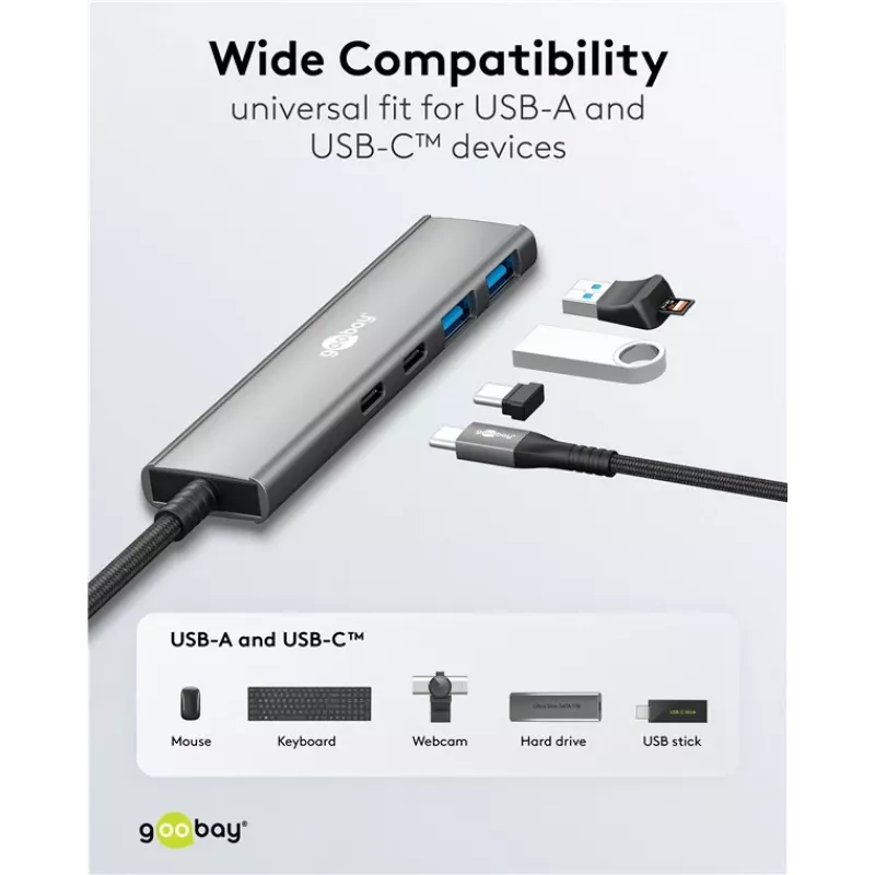 Goobay plonas 4-Port USB-Hub USB-C į/USB-A 5 Gbit/s - -Plug USB 3.2> (76563)