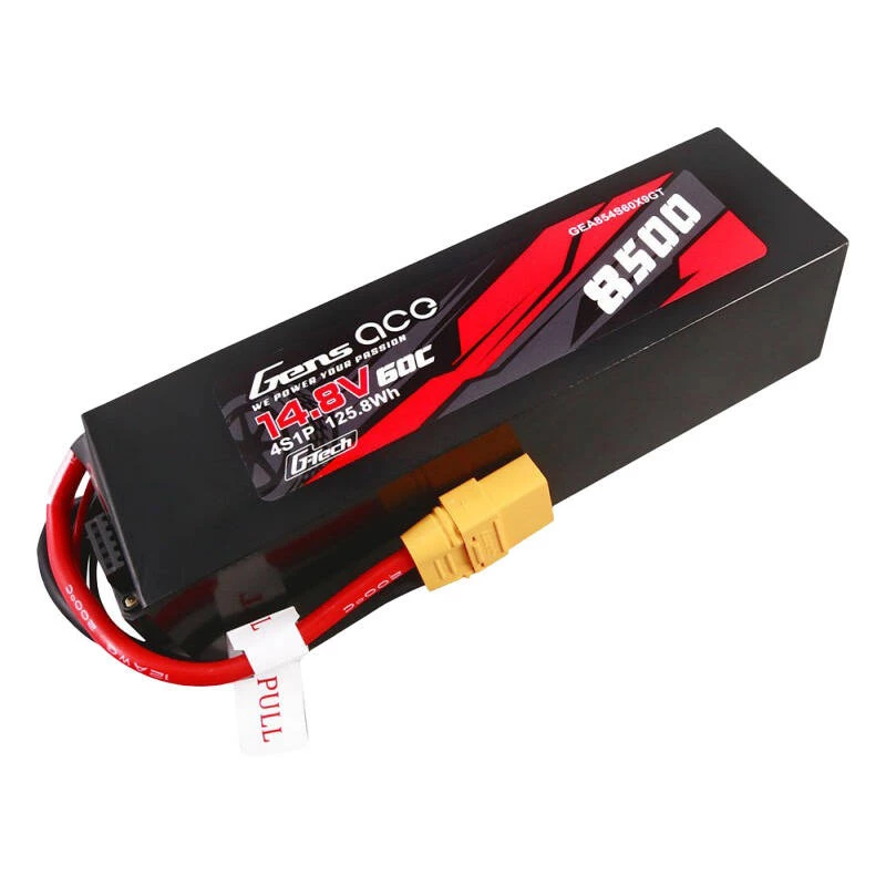 Gens ace G-Tech 8500mAh 14.8V 60C 4S1P Lipo baterijų paketas su PC korpusu ir XT90 kištuku