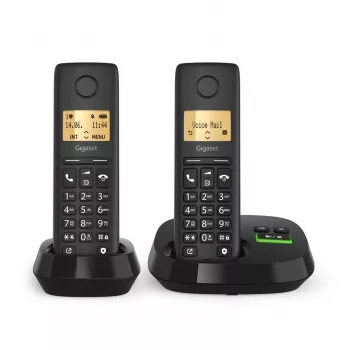 Belaidis analoginis/DECT telefonas Gigaset PURE 100A Duo — 2 rageliai, garsiakalbis, skambučio identifikavimas, 1,5 colio ekranas, juoda