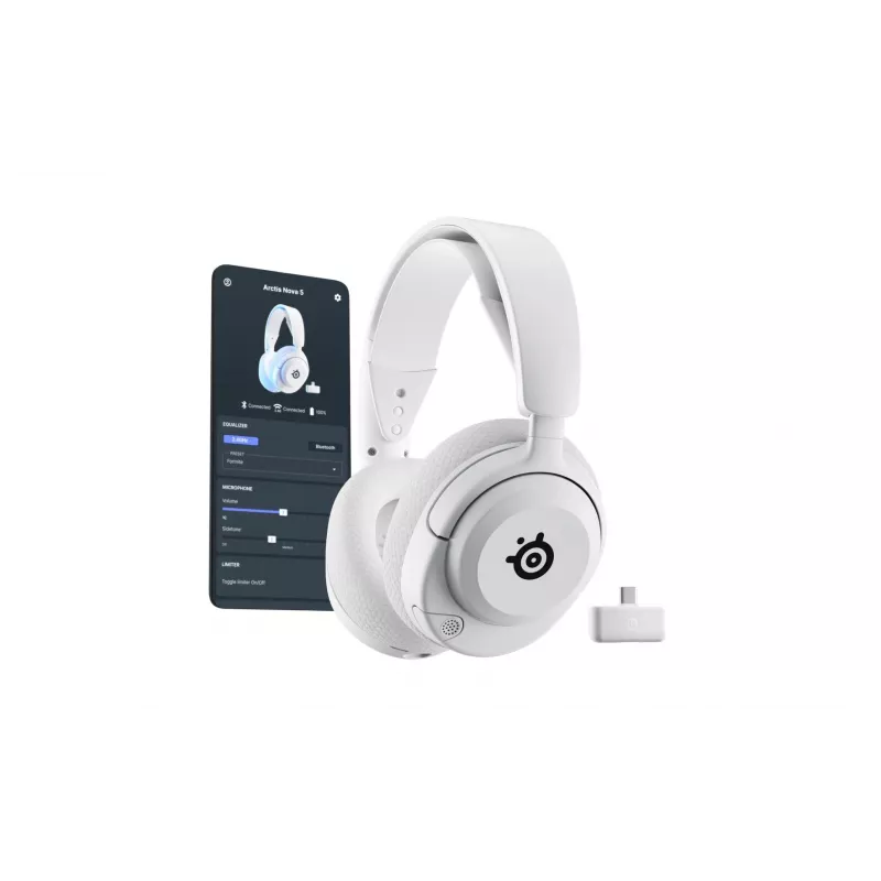 Steelseries Arctis Nova 5P Wireless Headset ausinės su lankeliu, žaidimų, USB Type-C, Bluetooth, baltos