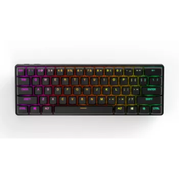 Mechaninė žaidimų klaviatūra STEELSERIES Apex Pro Mini Wireless — 60% formos koeficientas, USB + RF belaidis + Bluetooth, QWERTY US, Juoda
