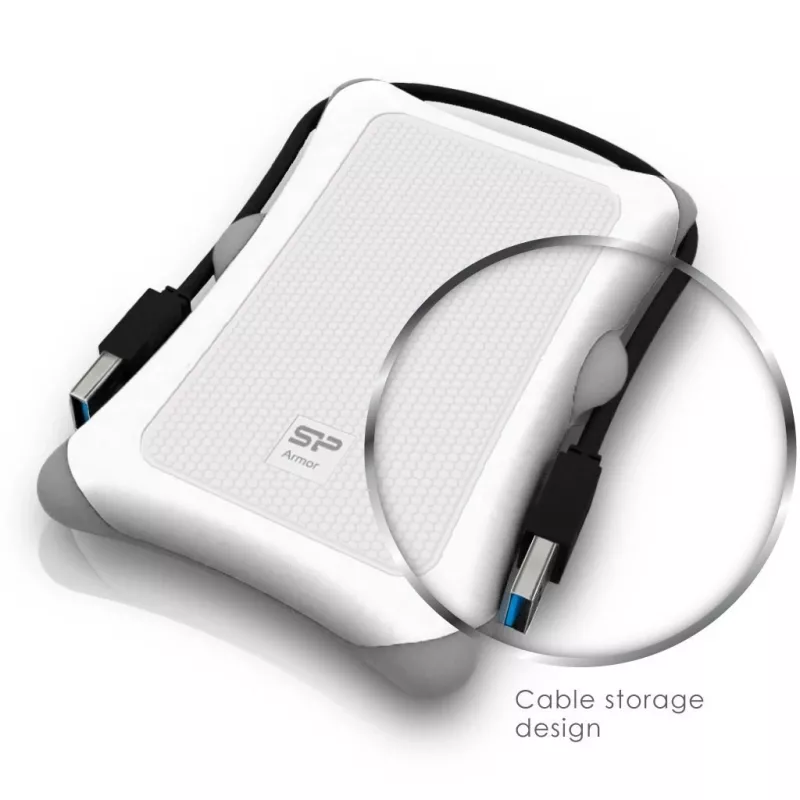 Išorinis kietasis diskas Silicon Power Armor A30 1TB USB 3.2 Gen 1, 2,5 colio HDD, baltas, USB Type-A