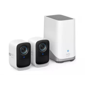Eufy Security S300 EufyCam 3C 2 kamerų rinkinys, lauko apsaugos kamera, belaidė, 4K kamera, išplečiama vietinė atmintis iki 16 TB, veido atpažinimo AI