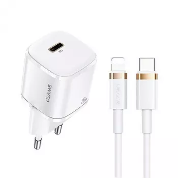 Nešiojamasis telefono įkroviklis usams T36 su 1x USB-C PD3.0 ir integruotu Lightning kabeliu