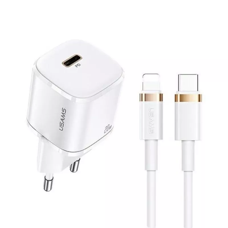 Nešiojamasis telefono įkroviklis usams T36 su 1x USB-C PD3.0 ir integruotu Lightning kabeliu