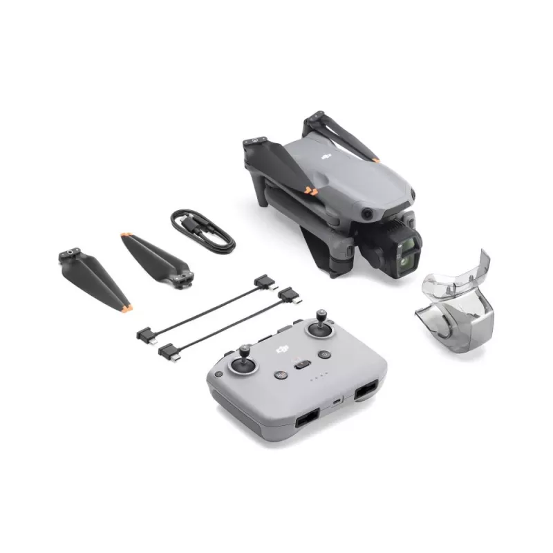 Kvadrokopteris DJI Air 3s RC-N3 — 50 MP kamera, 4K 3840×2160, 4 rotoriai, maks. 27 m/s, 32 000 m nuotolis, 4276 mAh baterija, pilkas