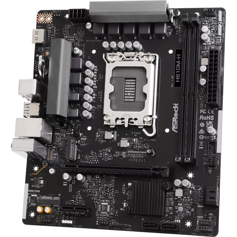 Motininė plokštė ASROCK H810M‑X micro ATX Intel H810 LGA 1851 DDR5 2× DIMM 128GB M.2 2.5GbE HDMI DisplayPort