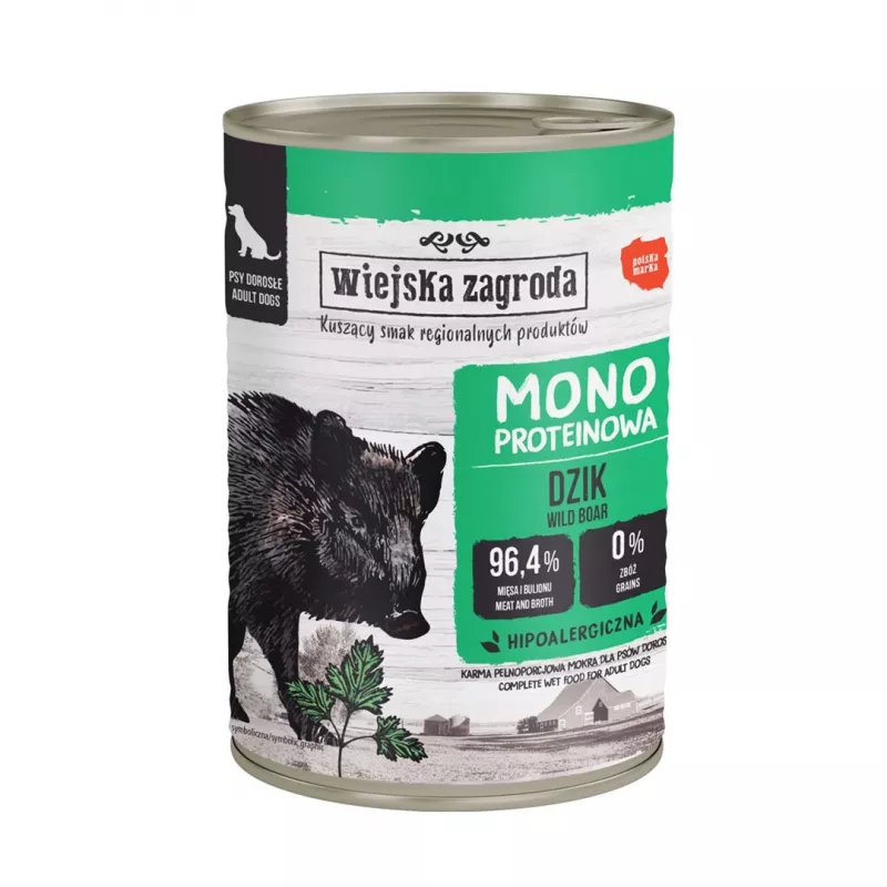 WIEJSKA ZAGRODA Monoprotein Wild boar - šlapias šunų maistas - 400g