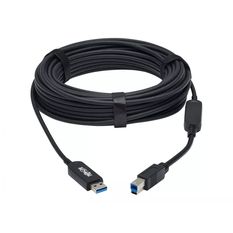 Eaton Tripp Lite Series USB 3.2 Gen 1 plenuminis pluoštinis aktyvus optinis kabelis (AOC) - A/B M/M, juodas, 20 m - USB kabelis - USB A tipo (M) į USB B tipo (M) - USB 3.2 Gen 1 - 20,0 m - P