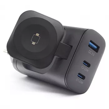 RealPower 450476 mobiliojo įrenginio įkroviklis išorinė baterija, išmanusis laikrodis, planšetė juoda kintamoji srovė belaidis įkrovimas greitasis įkrovimas vidaus