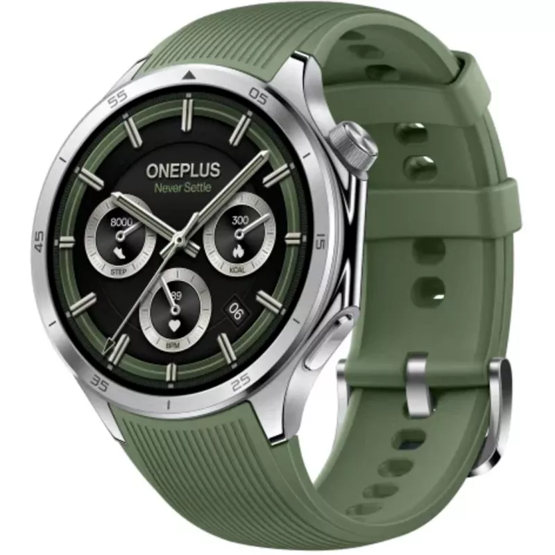 Išmanusis laikrodis ONEPLUS Watch 3 Emerald Titanium — 46 mm nerūdijančio plieno korpusas, 1,5 colio AMOLED, GPS, IP68, 16 dienų baterija, žalias guminis dirželis