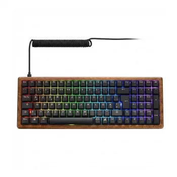 Mechaninė žaidimų klaviatūra Sharkoon SKILLER SGK50 S4 Gen2 Wood PBT — medinis viršus, juodas korpusas, FR išdėstymas, Gateron G Pro 3.0 Geltona jungikliai