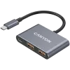 USB-C 3 viename šakotuvas CANYON DS-3 tamsiai pilkas — USB-C į USB-A + HDMI + PD pralaidumas