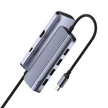 USB-C šakotuvas Cudy UH500 — USB 3.2 Gen 1 Type-C priegloba, 6 prievadai su USB 3.2 Gen 1 Type-A ir HDMI, 5000 Mbit/s, pilka/sidabrinė