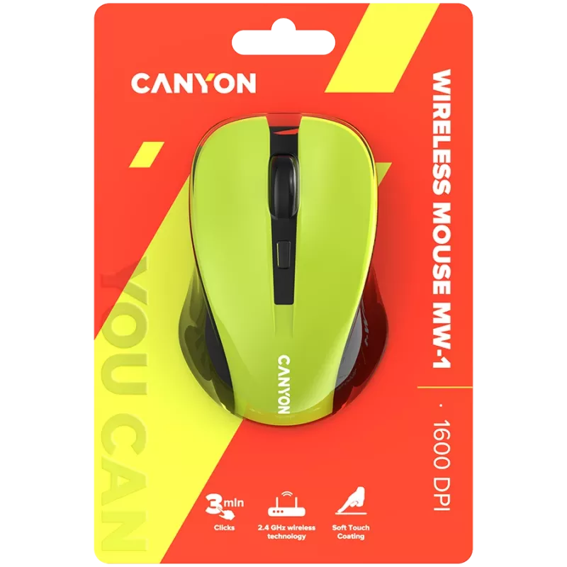 Pelė CANYON MW-1 belaidė geltona CNE-CMSW1Y