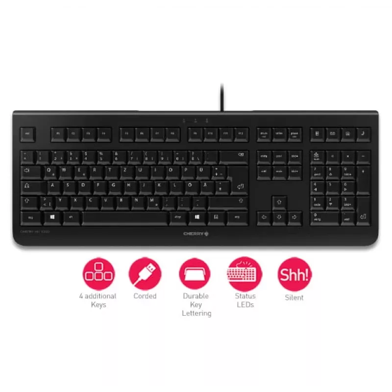 CHERRY KC 1000 klaviatūra, skirta namams, USB, šveicariška, juoda