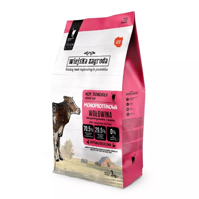 WIEJSKA ZAGRODA Monoprotein Beef - sausas kačių ėdalas - 3kg