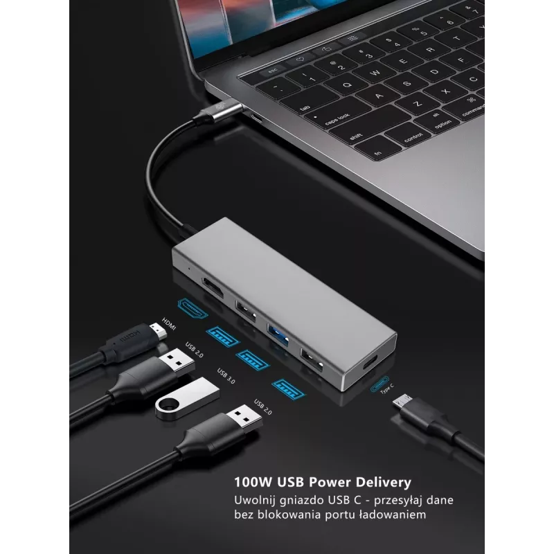 TB USB-C 7v1 Adapter USB 3.0, 2xUSB 2.0, HDMI, PD, SD/TF