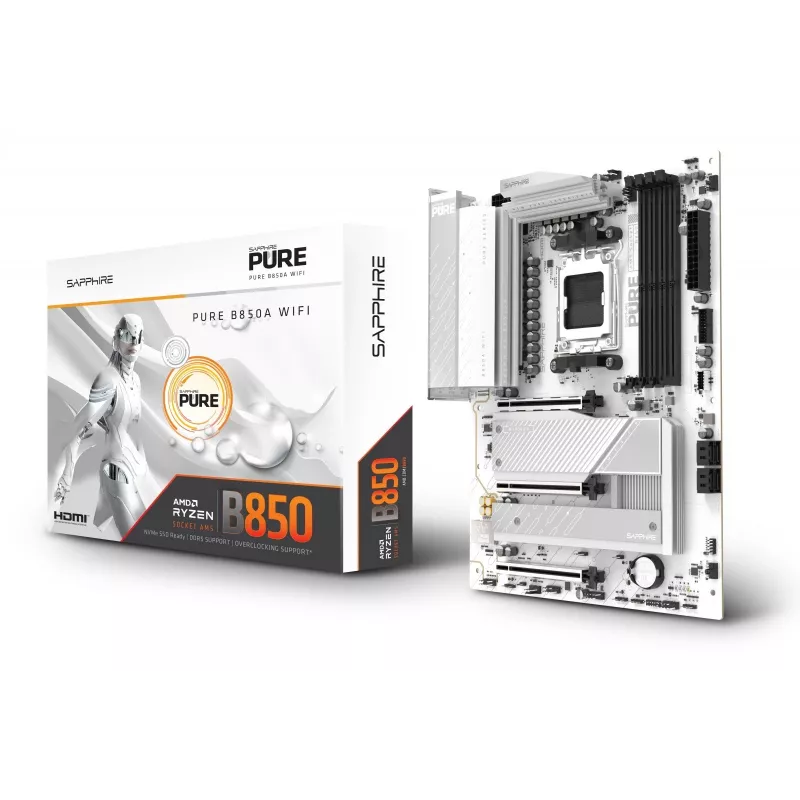 Pagrindinė plokštė Sapphire PURE B850A WIFI7 ATX — B850 mikroschemų rinkinys, „Wi‑Fi 7“, DDR4 palaikymas