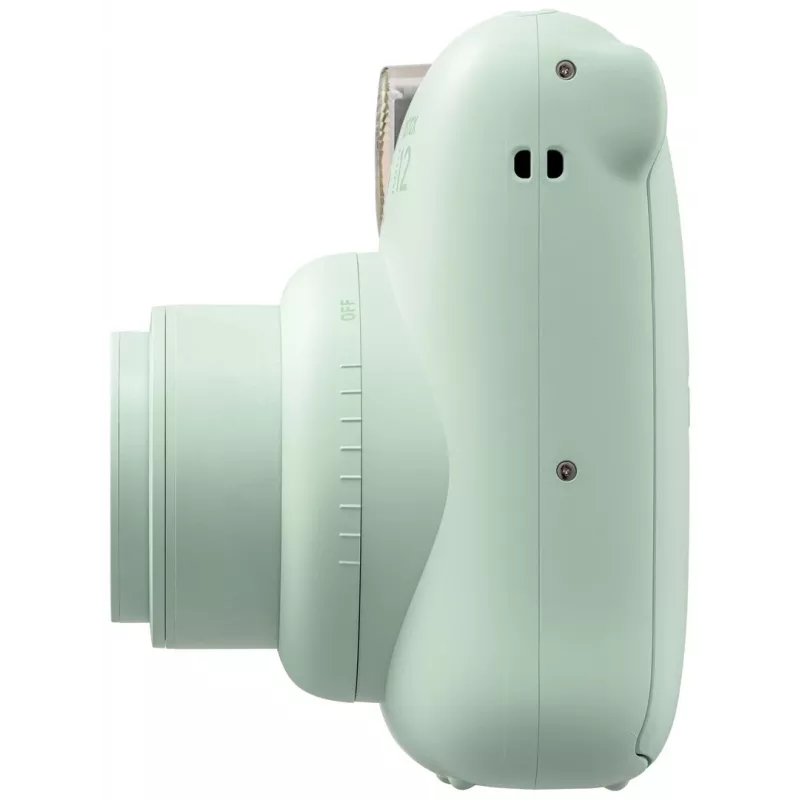 Momentinis fotoaparatas Fujifilm Instax Mini 12 žalia — nuotrauka 86x54 mm, juosta 62x46 mm, 60 mm židinio nuotolis