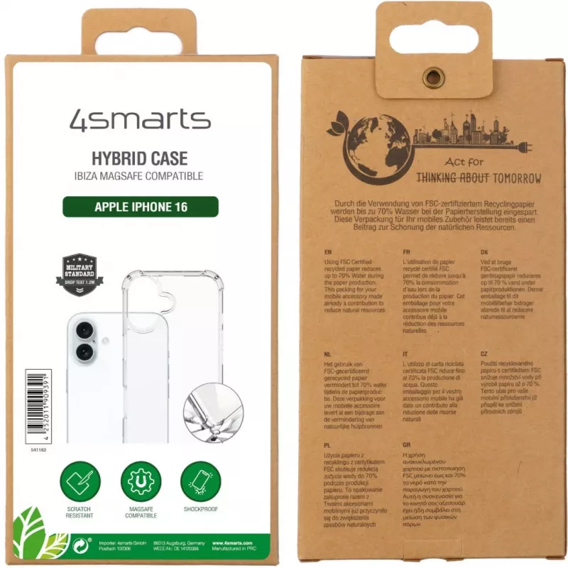 Dėklas 4smarts iPhone 16 15,5 cm (6,1 col.) skaidrus