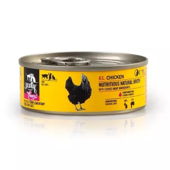 Šlapias kačių maistas 3coty Chicken Cheers 75 g — visavertis suaugusių kačių šlapias maistas, vienos porcijos pakelis, 12 % baltymų, 7,5 % riebalų, 80 % drėgmės