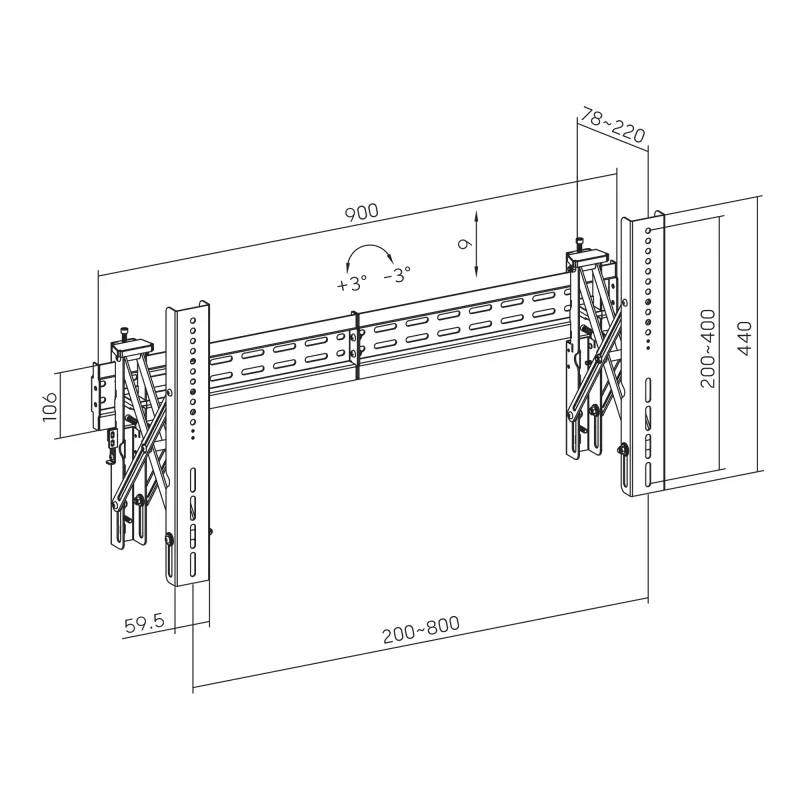 TV sieninis laikiklis SBOX LVW02-48T 37–70 colių ekranams, maks. 70 kg, VESA iki 800×400