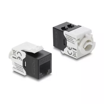 Keystone modulis RJ45 į LSA Cat.6 UTP su fiksavimo spaustuku ir be kabelių raiščių — DELOCK 90794, plokščias juodas/baltas, 16,1×30×19,4 mm