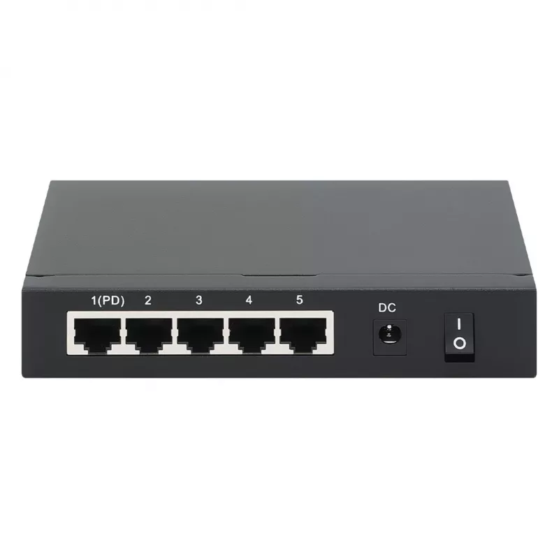 Gigabit 5xPoE praėjimo jungiklis, maitinamas per PoE arba AC, 68W