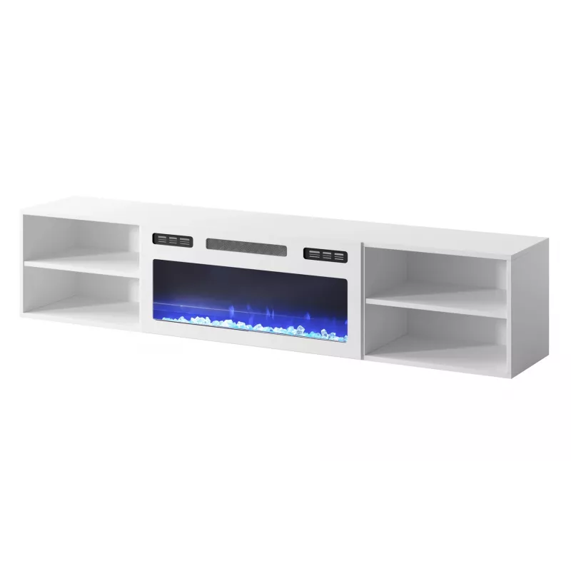 RTV spintelė POLO 180x33x39 baltas + židinys baltas