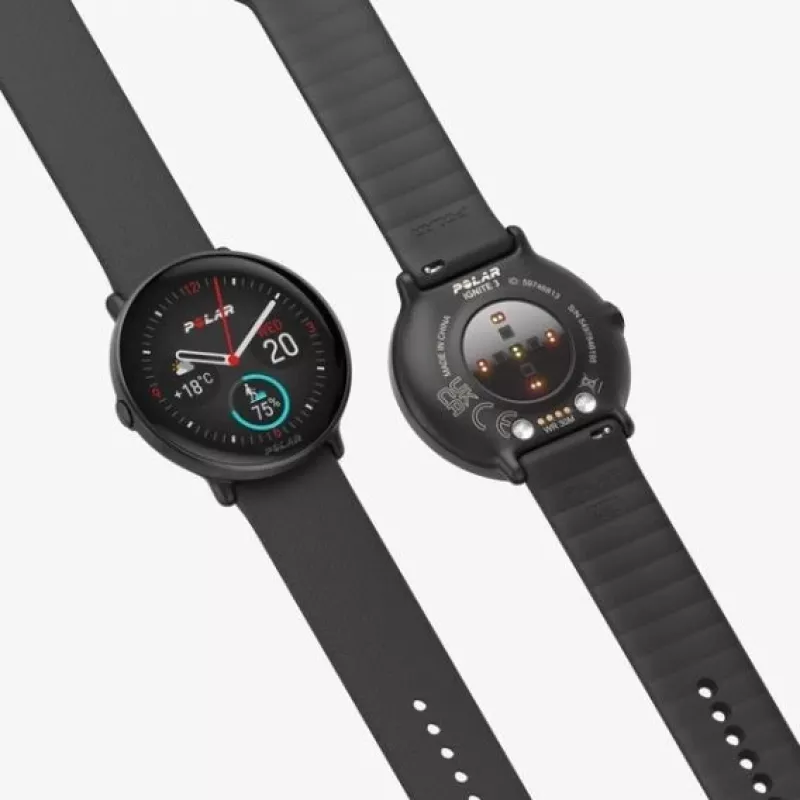 Polar Ignite 3 – Sportinis laikrodis su dirželiu – Silikoninis – Dirželio dydis: S/L – Ekranas 3,3 cm (1,28 col.) – 32 MB – Bluetooth – 35 g – Naktinė juoda (900106234)
