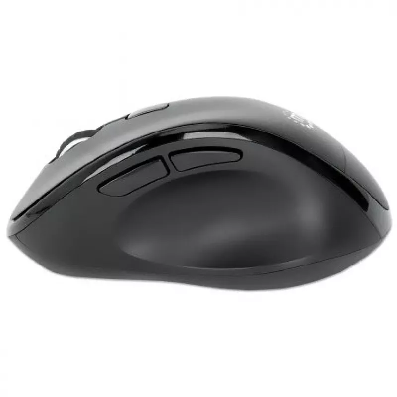 „Manhattan“ ergonominė belaidė pelė, dešiniarankiams, reguliuojama 800/1200/1600 dpi, 2,4 GHz (iki 10 m), šeši mygtukai su slinkties ratuku, kombinuotas USB-A ir USB-C imtuvas, juoda, AA baterija (pridedama), trejų metų garantija