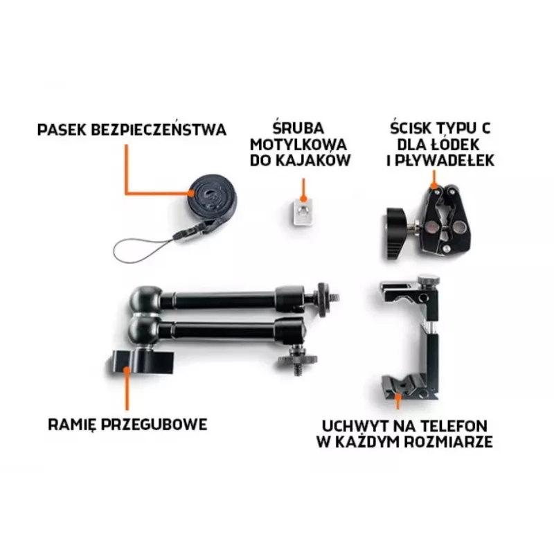 Išmaniojo telefono laikiklis deeper ITGAM0026 baidarėms ir valtims — aliuminis, reguliuojamas kampas, C formos spaustukas iki 41 mm, telefono tarpas 65–95 mm