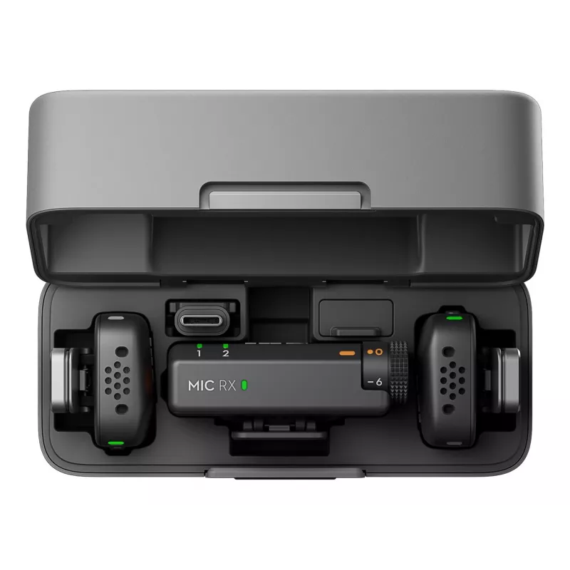 „DJI Mic Mini“ (2 TX + 1 RX + įkrovimo dėklas) belaidžių mikrofonų rinkinys – tamsiai pilkas