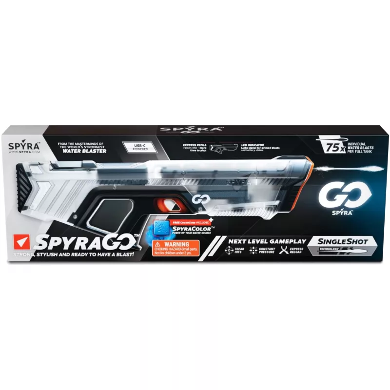 Vandens pistoletas SpyraOne SpyraGO Clear Transparent — kompaktiškas įkraunamas vandens šautuvas SPGO1T