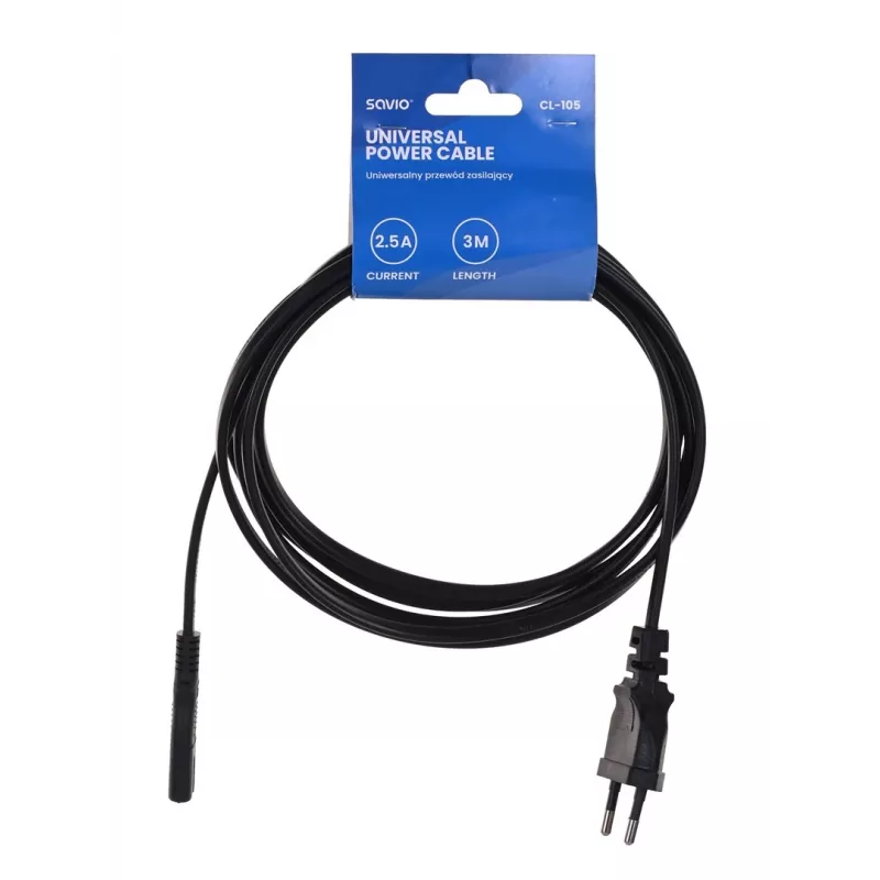 Savio - maitinimo laidas 2 kontaktų V 3m CL-105 juodas - Laidas (CL-105)