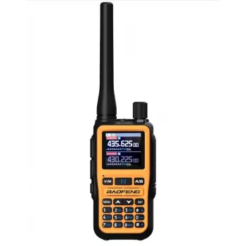 Nešiojamas Baofeng UV-5R Mini racija su USB-C įkrovimu, Bluetooth, VHF/UHF, 5 W, 1600 mAh, oranžinė