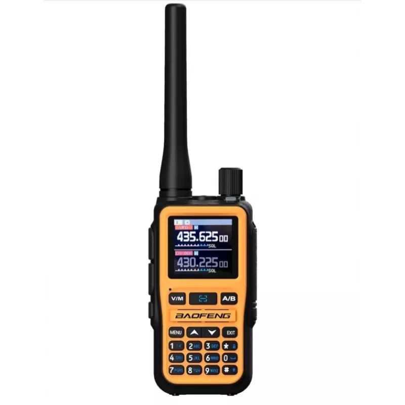 Nešiojamas Baofeng UV-5R Mini racija su USB-C įkrovimu, Bluetooth, VHF/UHF, 5 W, 1600 mAh, oranžinė
