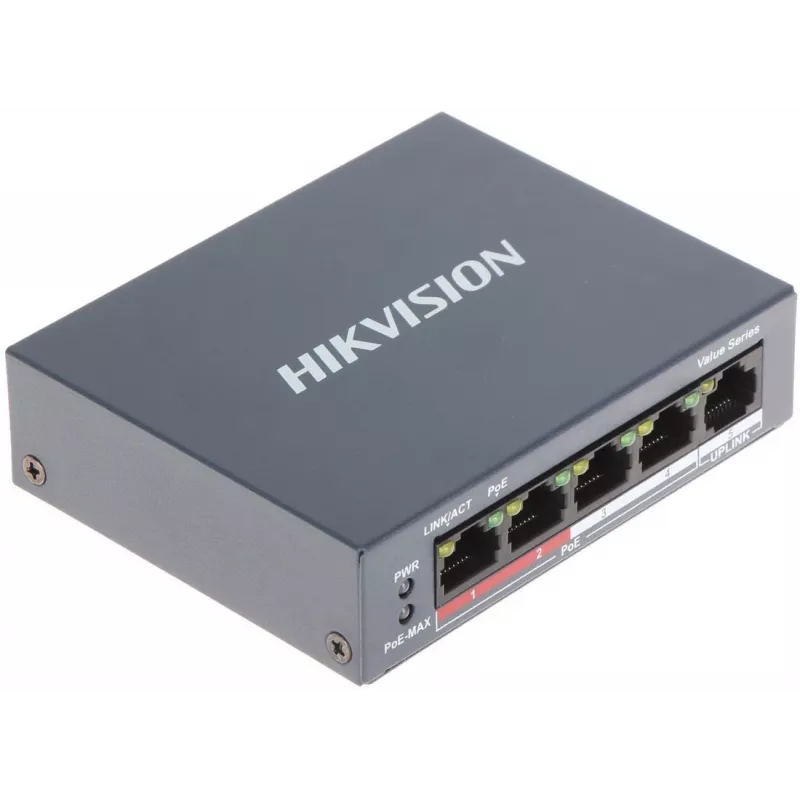 Hikvision DS-3E0105P-E/M(B) tinklo jungiklis L2 Fast Ethernet (10/100) Power over Ethernet (PoE) Pilka