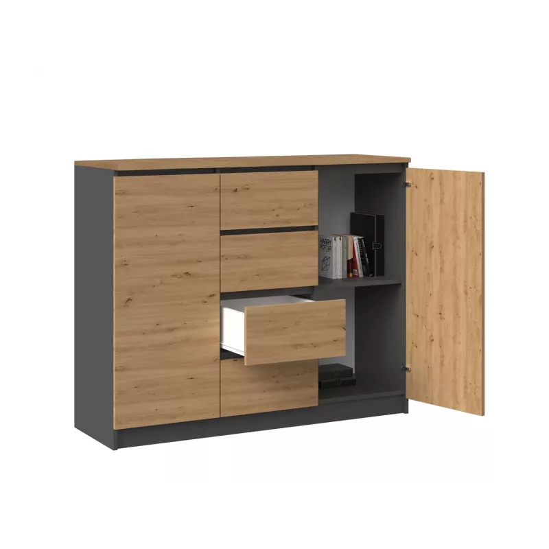 Komoda iš viršutinės parduotuvės Topeshop 2D4S ANT/ART BA KPL — 4 stalčiai, antracitas/ąžuolas, 1200×400×970 mm, medžio drožlių plokštė