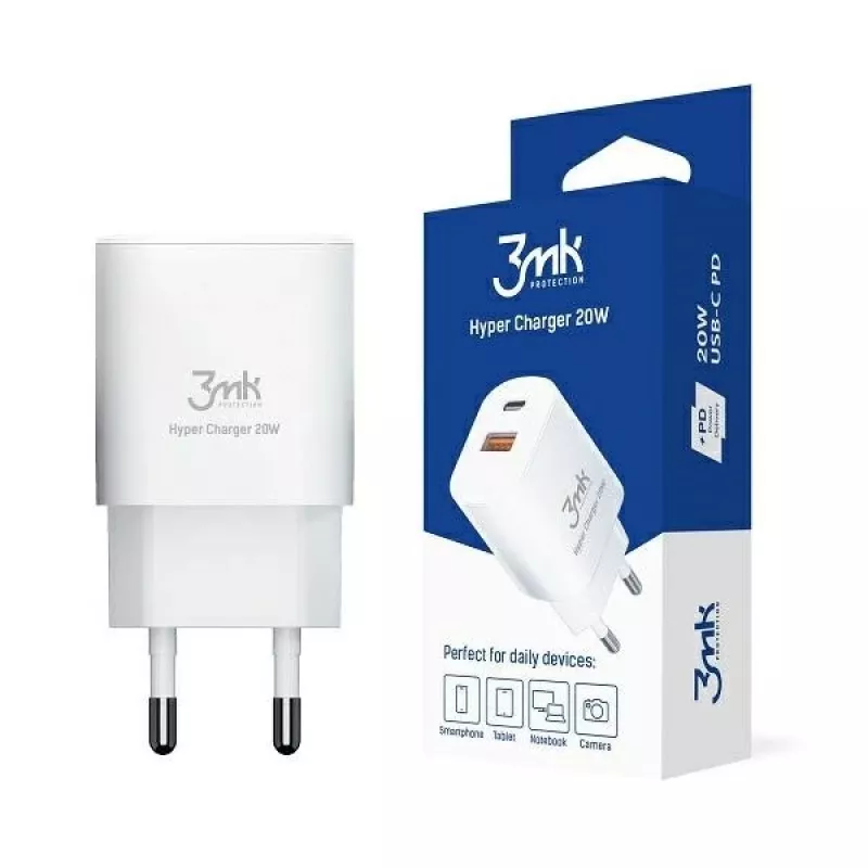 Charger 20W 1xUSB-C +USB-A PD QC Balta
