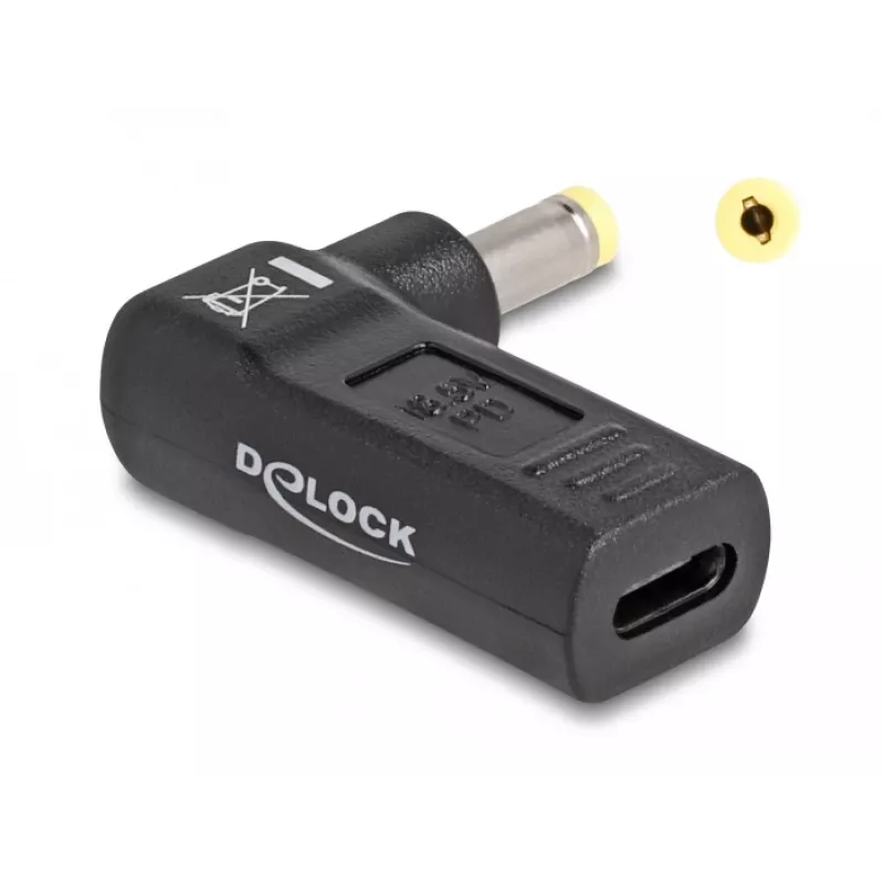 DeLOCK adapteris USB Type-C lizdas į HP 4,8 x 1,7 mm kištuką 90° kampu