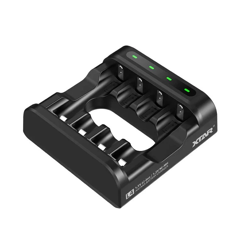 Baterijų įkroviklis XTAR 4 lizdų AA/AAA (Li-ion, NiMH) USB-C, LED indikatoriai, juodas