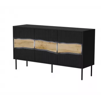 Komoda cama meble INSERTO 3D 143.5×40×80 cm juoda su LED, medžio drožlių plokštė, 16 mm rėmas