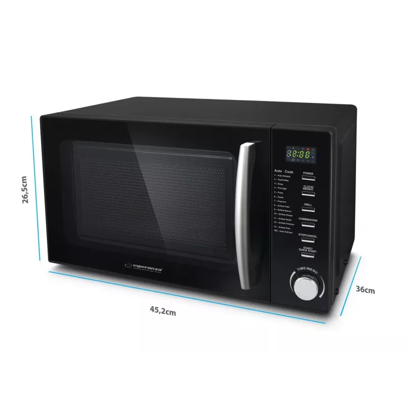 Kombinuota mikrobangų krosnelė ESPERANZA COCINERO 1200 W, 20 l, grilis 900 W, LED ekranas, stalviršinė, juoda