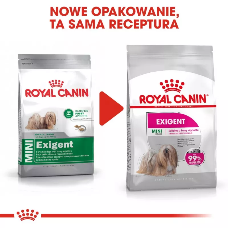 Sausas šunų maistas Royal Canin Mini Exigent 1 kg — mažų veislių senjorams, 30 % baltymų, 22 % riebalų