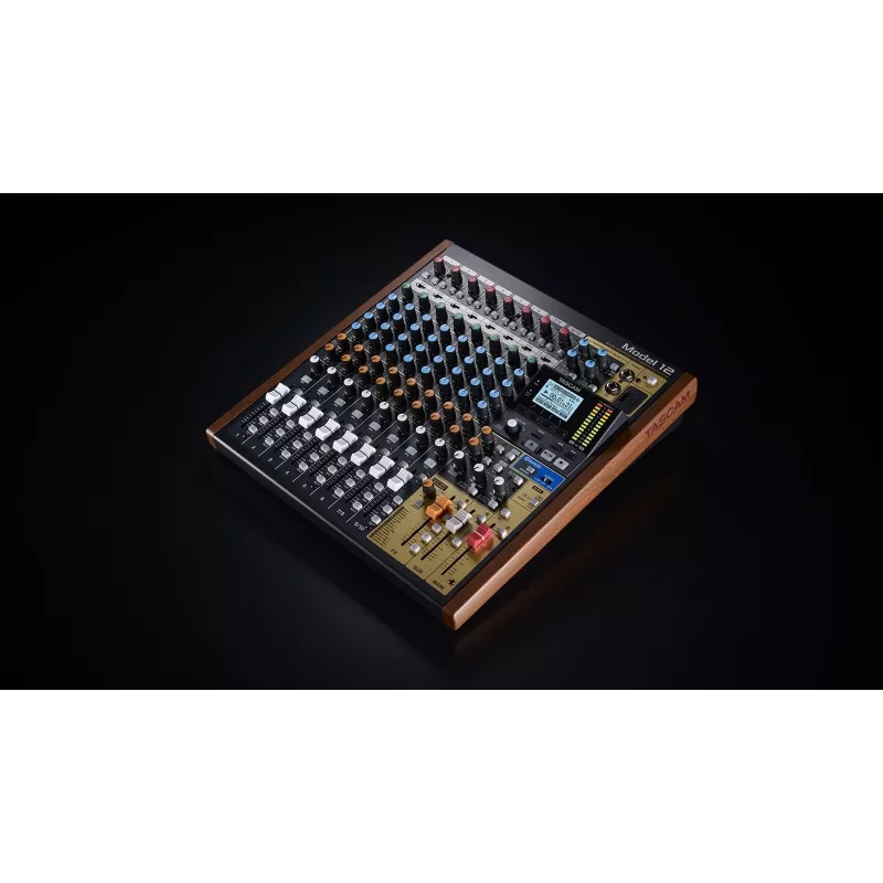 Mikseris Tascam Model 12 — 12 kanalų analoginis/skaitmeninis mikseris, 24 bitų, 48 kHz, USB-C, SD kortelė, Bluetooth 5.0